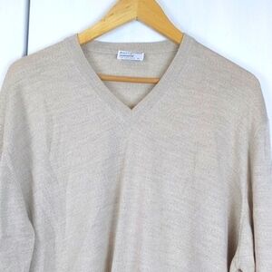 Maus & Hoffman Tan/Cream Virgin Wool V neck Sweater Neutral Luxury Sz.Xl